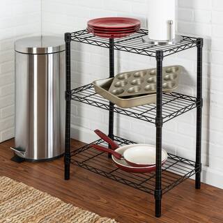 Honey-Can-Do Black 3-Tier Heavy Duty Steel Wire Shelving Unit (24 in. W x 30 in. H x 14 in. D) SHF-01905