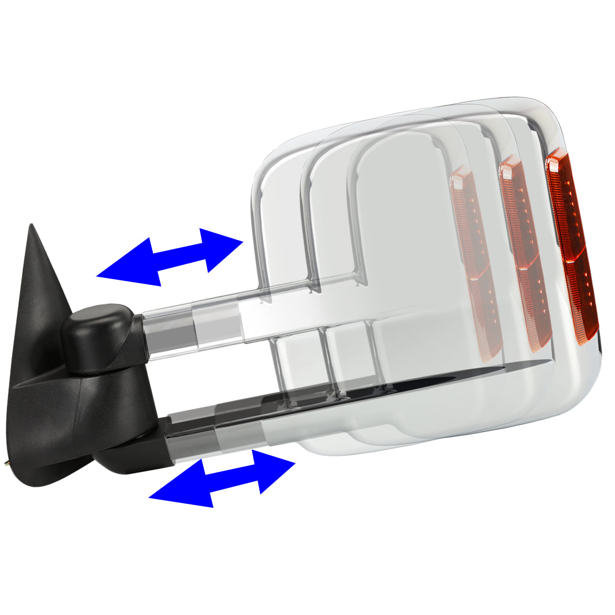 DNA Motoring TWM-021-T999-CH-AM For 1999 to 2002 Chevy Silverado GMC Sierra Yukon Tahoe Pair Powered + Heated + LED Turn Signal Side Towing Mirrors Amber 01