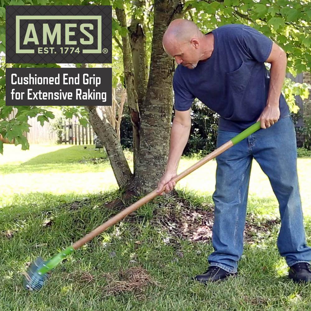 Ames 54 in. Hardwood Handle 19-Tine Adjustable Thatch Rake 2915100