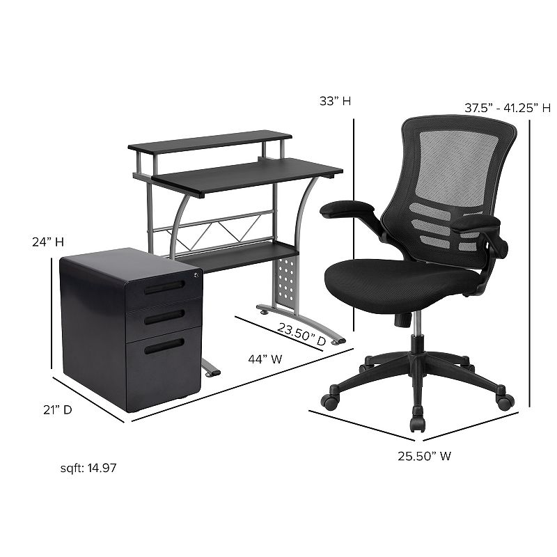 Flash Furniture Work From Home Desk， Office Chair and Filing Cabinet 3-piece Set