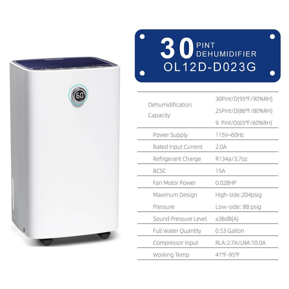 JEREMY CASS 30 pt 2000 sqft Dehumidifier with Bucket with Air Filter 3 Operation Modes Rotating Knob