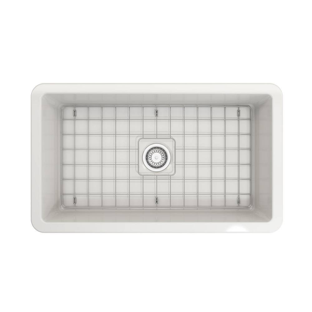 BOCCHI Sotto Undermount Fireclay 32 in. Single Bowl Kitchen Sink with Bottom Grid and Strainer in White 1362-001-0120