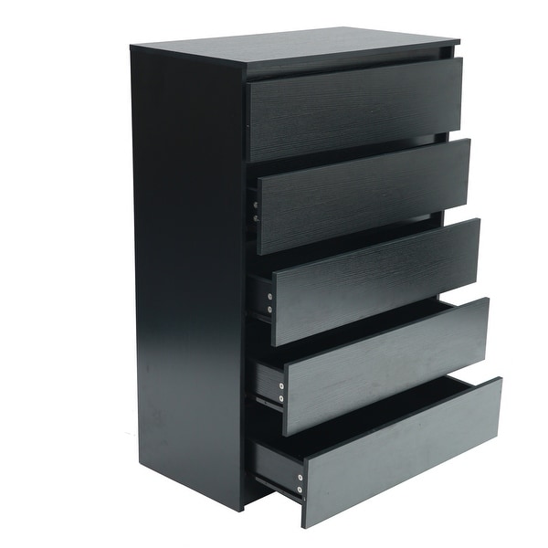 Aoolive 5-Drawer Dresser Night Stands in Black Woodgrain