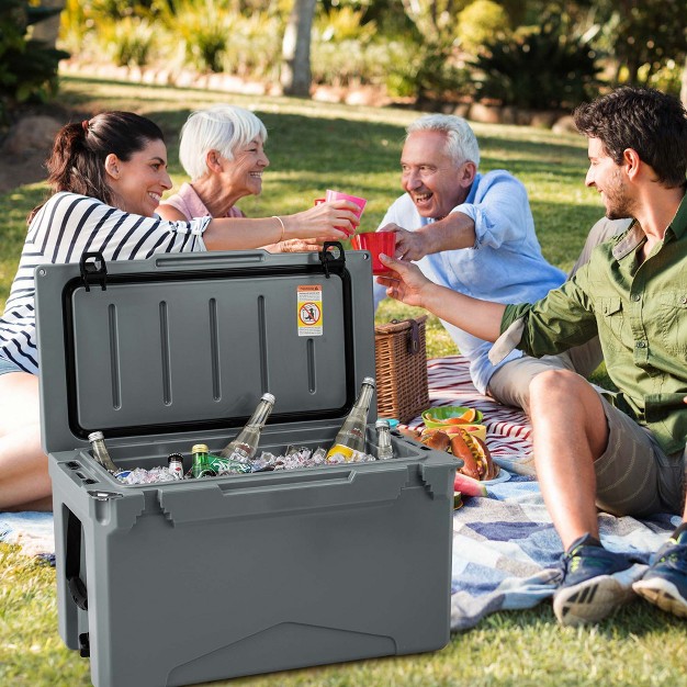 Costway 50 Qt Rotomolded Cooler Portable Ice Chest Ice Retention For 5 7 Days Charcoal tan