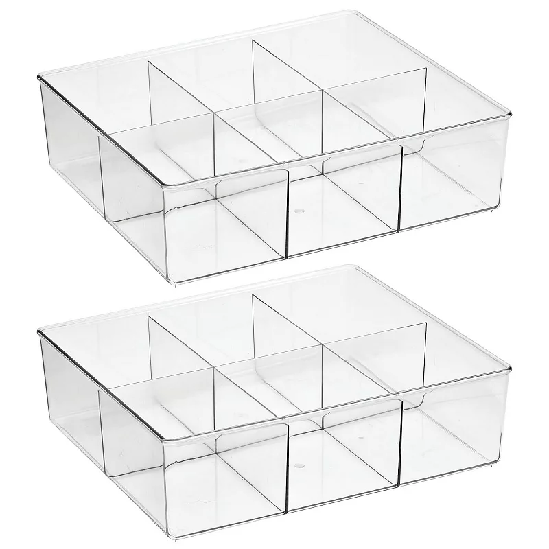 mDesign Plastic Divided 6 Section Closet/Dresser Drawer Organizer， 2 Pack