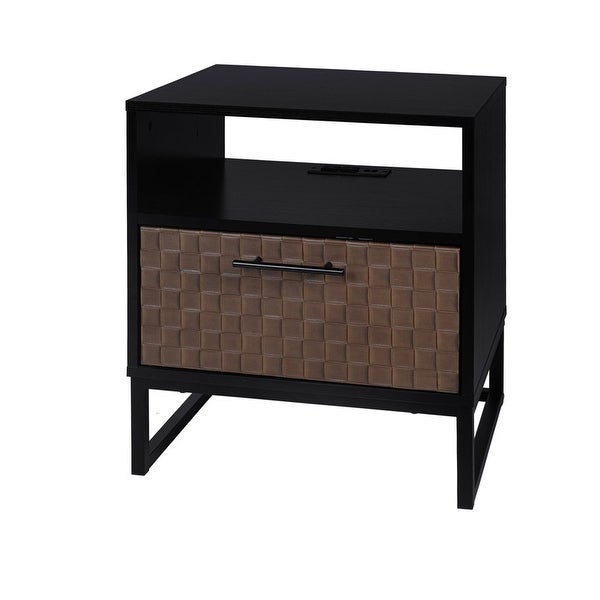 1-Door Nightstand with USB Charging Ports， Storage Bedside Table - - 36966220