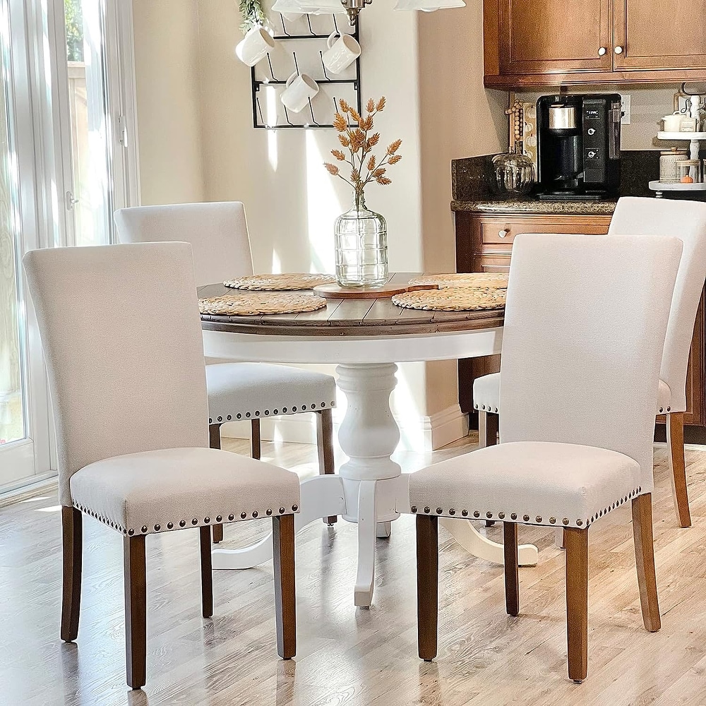 Upholstered Parsons Dining Chairs Set of 2/4  Fabric Dining Room Kitchen Side Chair with Nailhead Trim and Wood Legs