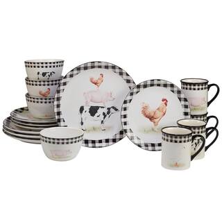 Certified International On the Farm 16-Piece Assorted Colors Earthenware Dinnerware Set (Service for 4) 89690RM