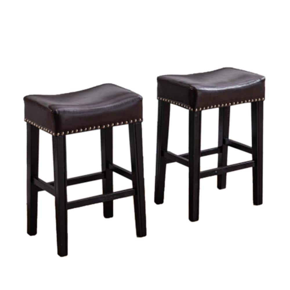 Counter Height 26 in. Brown PU Bar Stools for Kitchen Backless Stools Farmhouse Island Chairs Set of 2 B712-STOOL-BROW