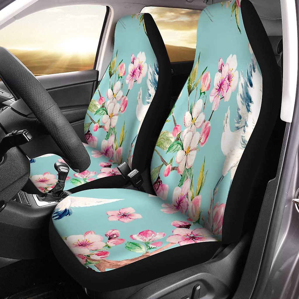 Set Of 2 Car Seat Covers Flower Leaf Bird Universal Auto Front Seats Protector Fits For Car，suv Sedan，truck