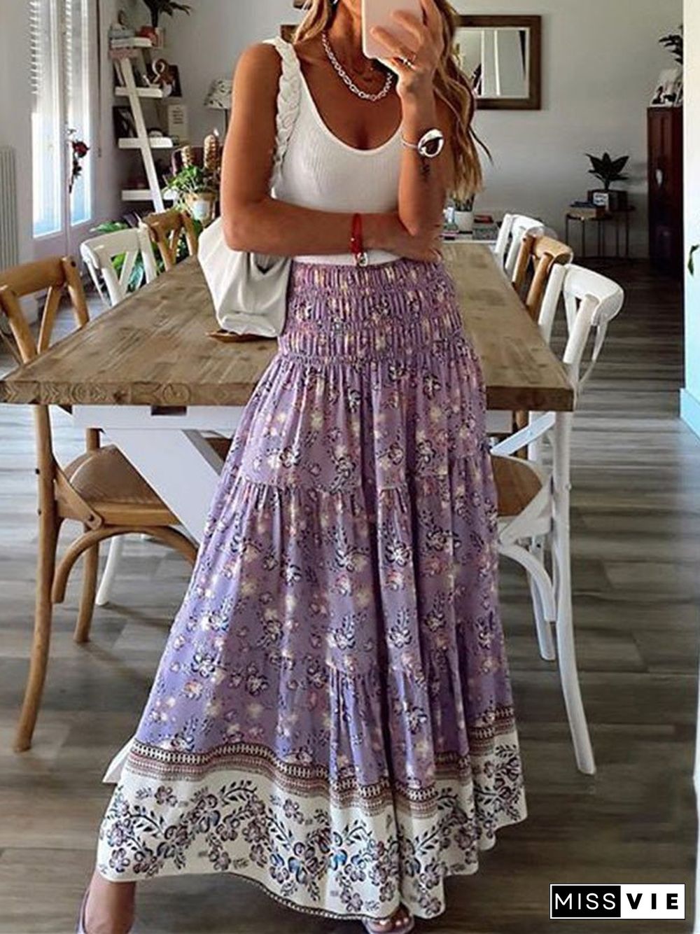 Women'S Skirts Casual High Waist Printed Long Skirt