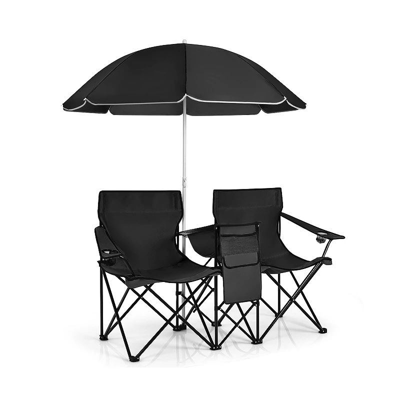 Portable Folding Picnic Double Chair With Umbrella