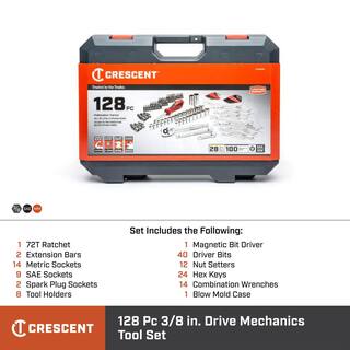 Crescent 38 in. Drive 12-Point Standard SAEMetric Mechanics Tool Set with Case (128-Piece) CTK128CMP2