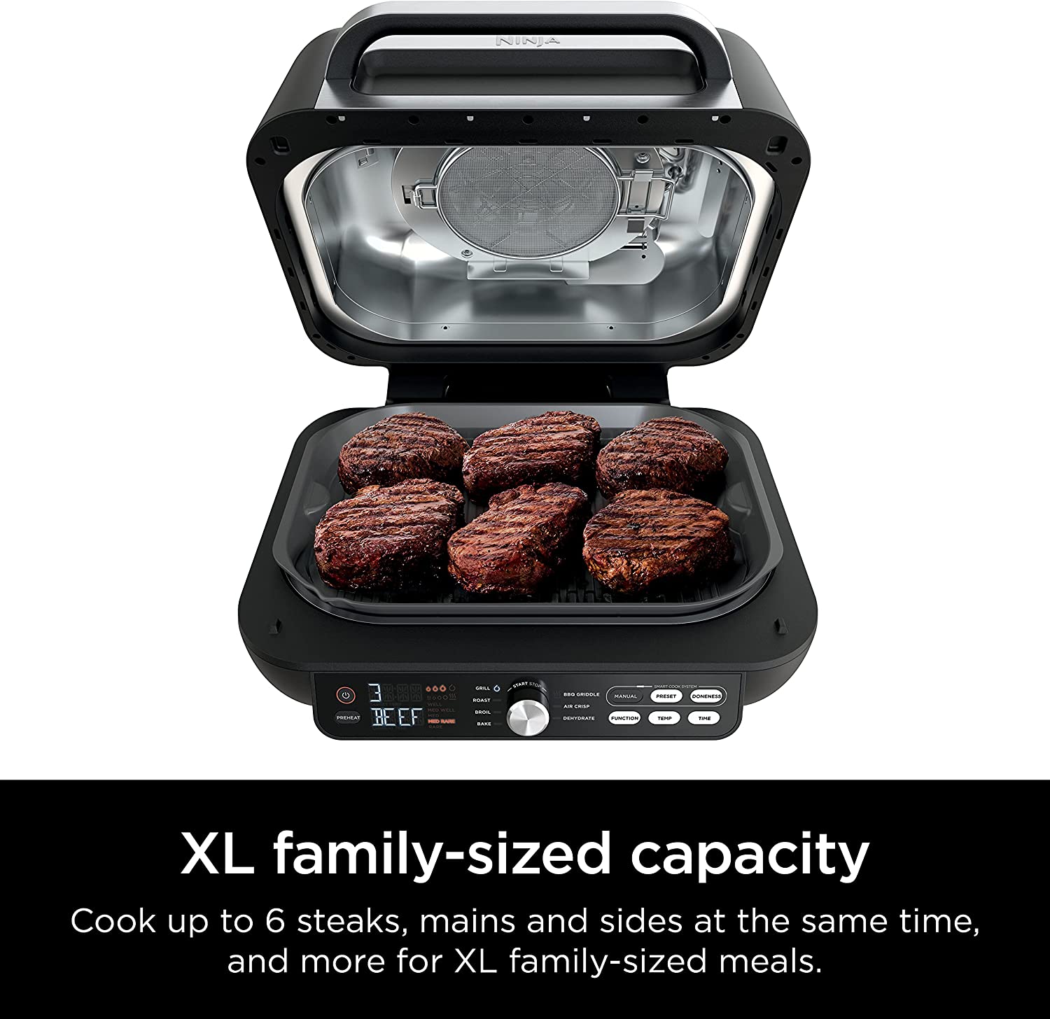 Restored Ninja IG651 Foodi Smart XL Pro 7in1 Indoor Grill/Griddle Combo， with Griddle， Air Fry， Dehydrate and More， Pro Power Grate， Flat Top Griddle， Crisper， Smart Thermometer， Black (Refurbished)