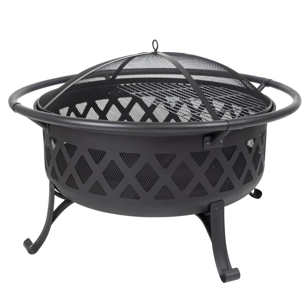 Pleasant Hearth Traverse 35 in. x 24.21 in. Round Steel Wood Burning Black Fire Pit OFW888R