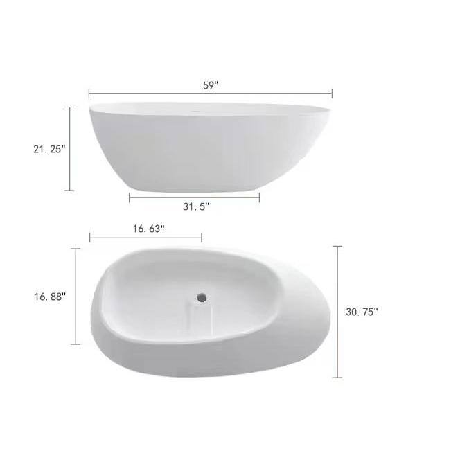 VANITYFUS 59 in. Stone Resin Flatbottom Solid Surface Freestanding Soaking Bathtub in White with Brass Drain VF-CloW34-S