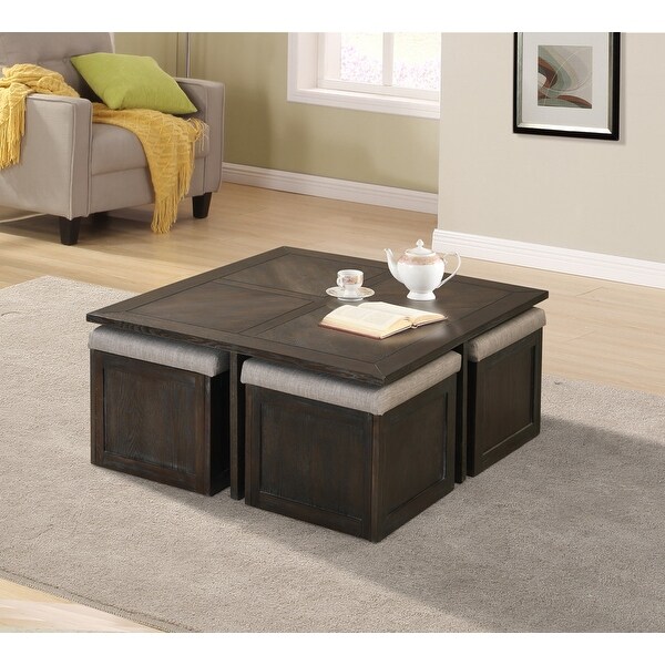 Trinity Espresso MDF Coffee Cocktail Table with 4 Ottomans