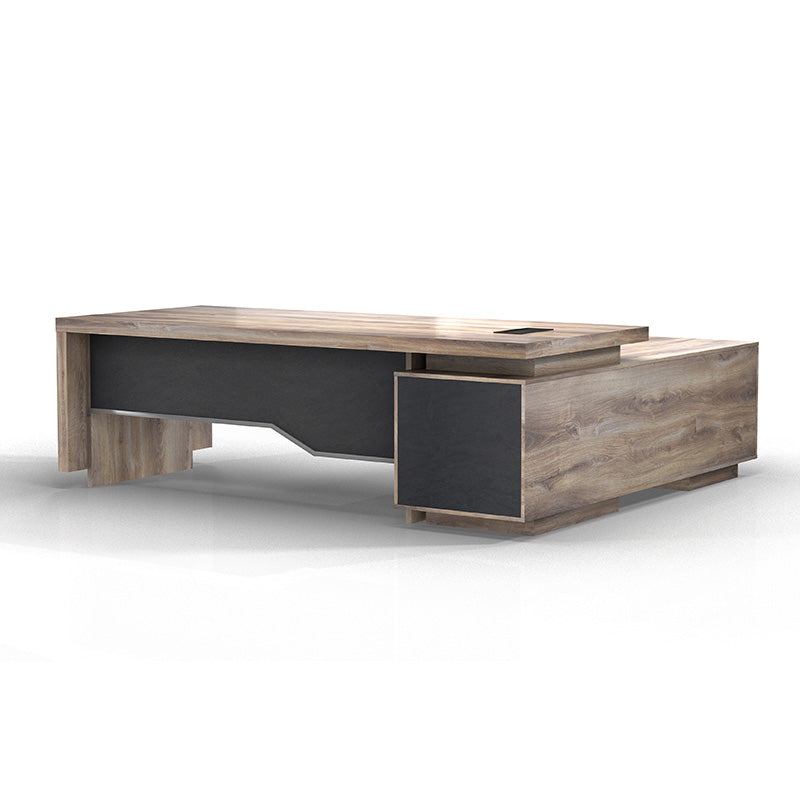 LARKIN Executive Desk with Left Return 2.4M - Warm Oak & Black