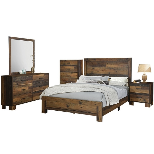 Wooden Eastern King Bedroom Set in Rustic Pine - - 36135691