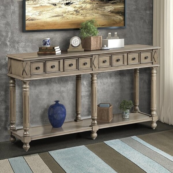 Retro Console Table Entryway Table with 2 Drawers Storage Bottom Shelf