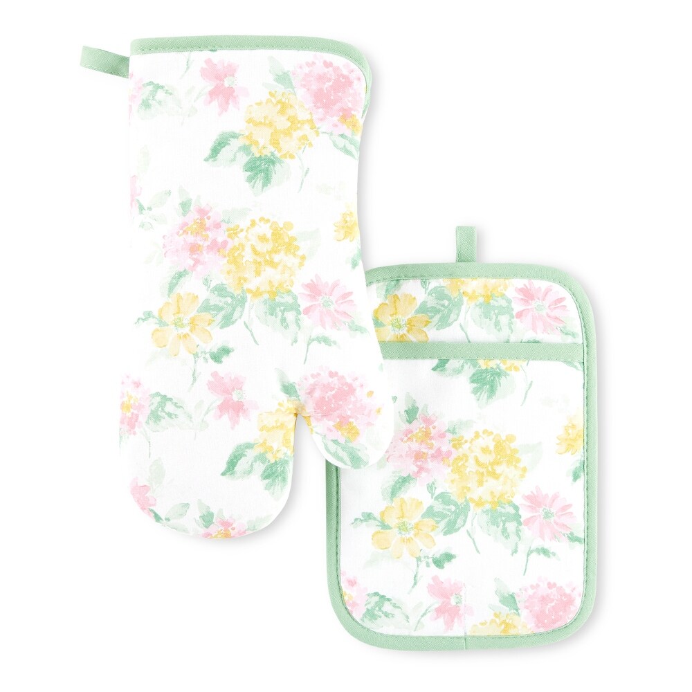 Martha Stewart Amber Floral Oven Mitt   Pot Holder Set 2 Pack   OM: 7\