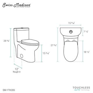 Swiss Madison Sublime 1-piece 1.11.6 GPF Touchless Retrofit Dual Flush Elongated Toilet in Glossy White Seat Included SM-1TK205