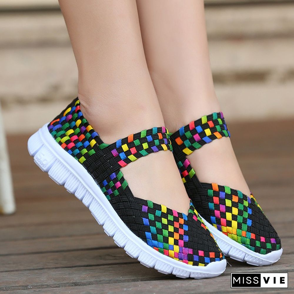 8 Colors Women's Slip On Running Shoes Casual Breathable Mesh Fabric Sneaker Flat Sandals