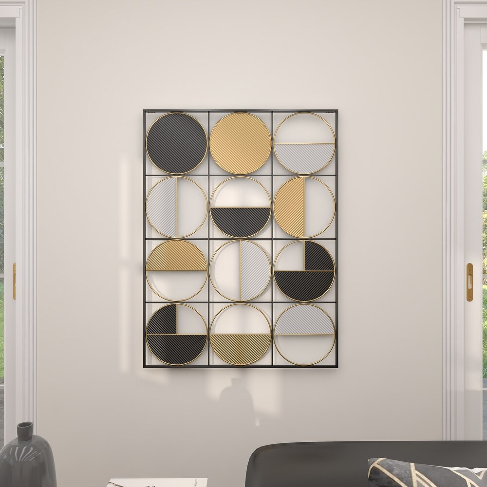 CosmoLiving by Cosmopolitan Black Metal Half Moon Geometric Wall Decor with Gold Detailing