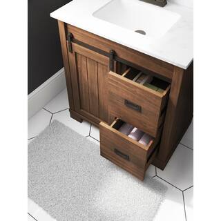 Glacier Bay Brindley 30 in.W x 21 in. D x 34.5 H Barn Door Bath Vanity in Dark Walnut with Engineered Stone Top HDBD30VJ