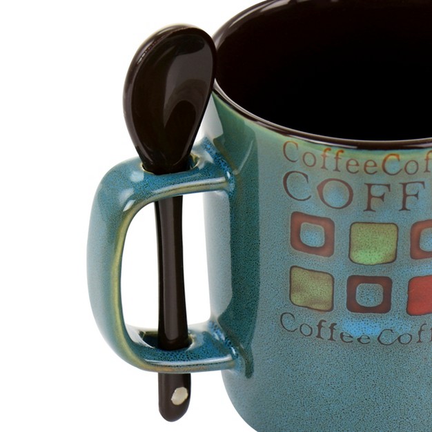 Mr Coffee Cafe Americano 8 Piece 13oz Ceramic Cup And Spoon Set In Assorted Colors