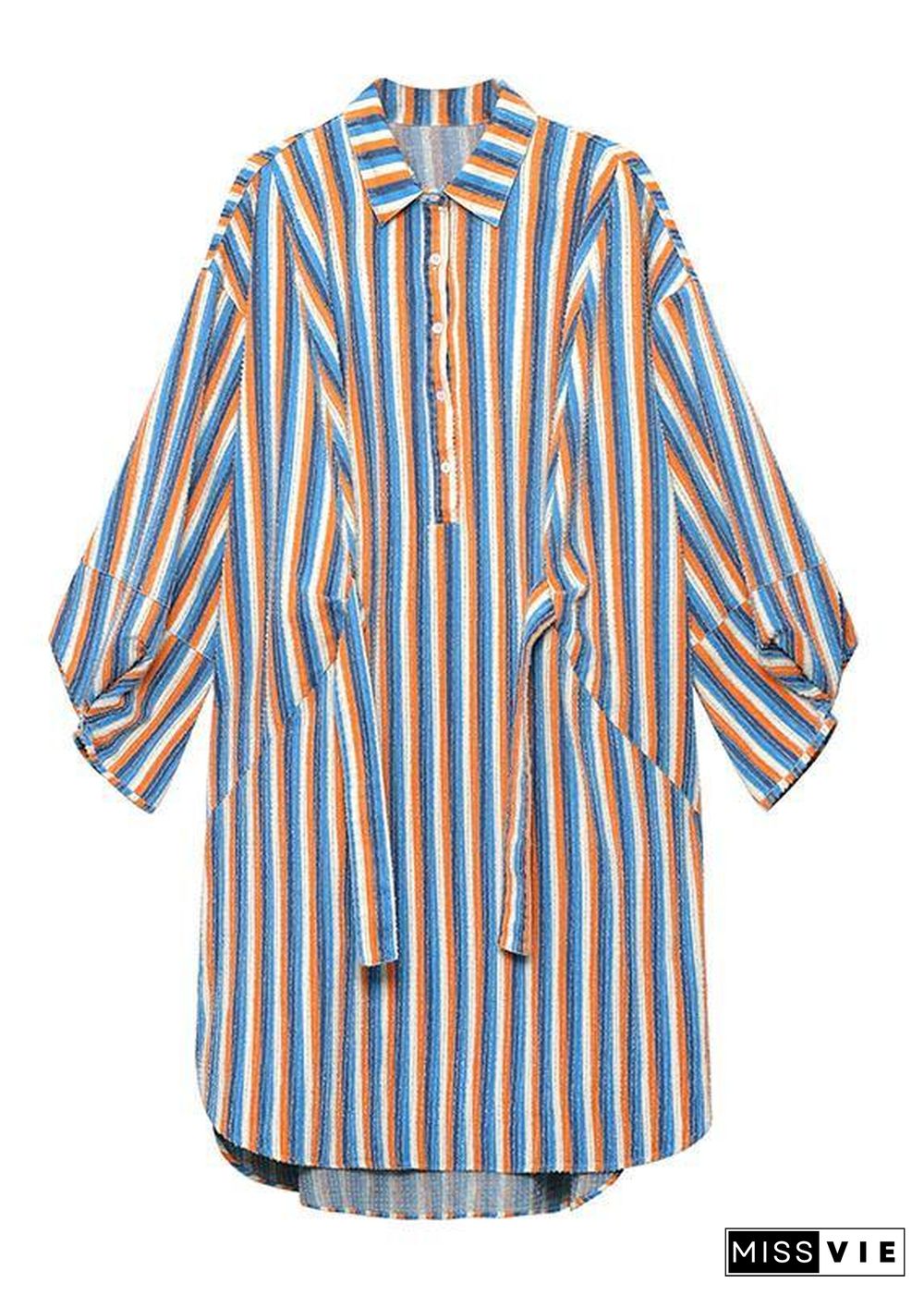 Unique Tie Waist Button Side Open Fall Striped Dress Long sleeve