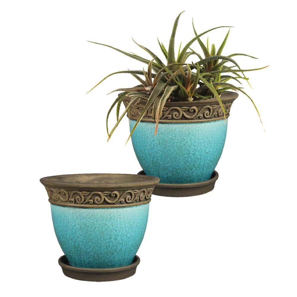 Southern Patio Cadiz Small 8 in. x 6.5 in. Teal Ceramic Indoor 3 Qt. Pot (2-Pack) CRM-030720P2