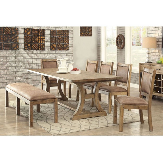 6pc Tomasina Solid Pine Wood Dining Set Light Oak Homes Inside Out