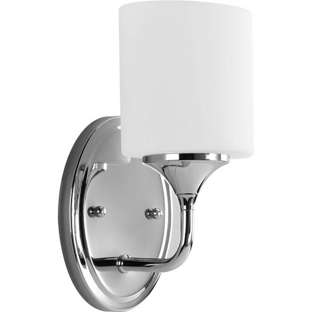 Progress Lighting Lynzie 1 light Wall Sconce Polished Chrome Etched White Glass Shade