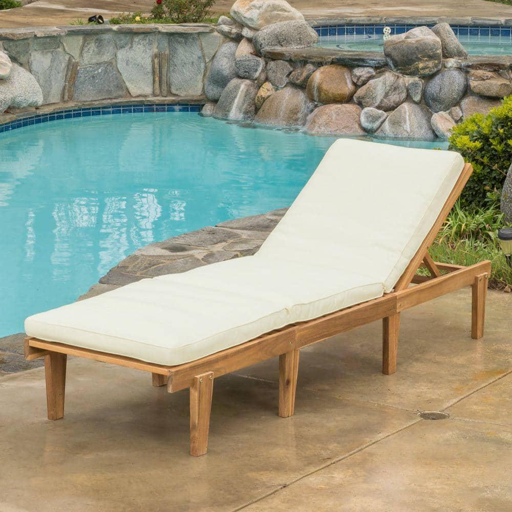 Noble House Ariana Wood Outdoor Chaise Lounge with Cream Cushion