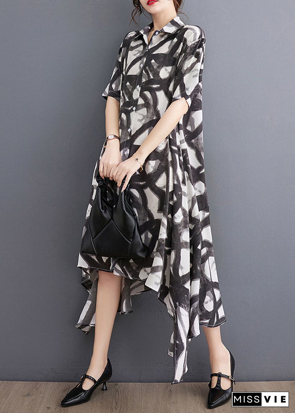 Fashion Black Print Asymmetrical Holiday Long Dress Summer