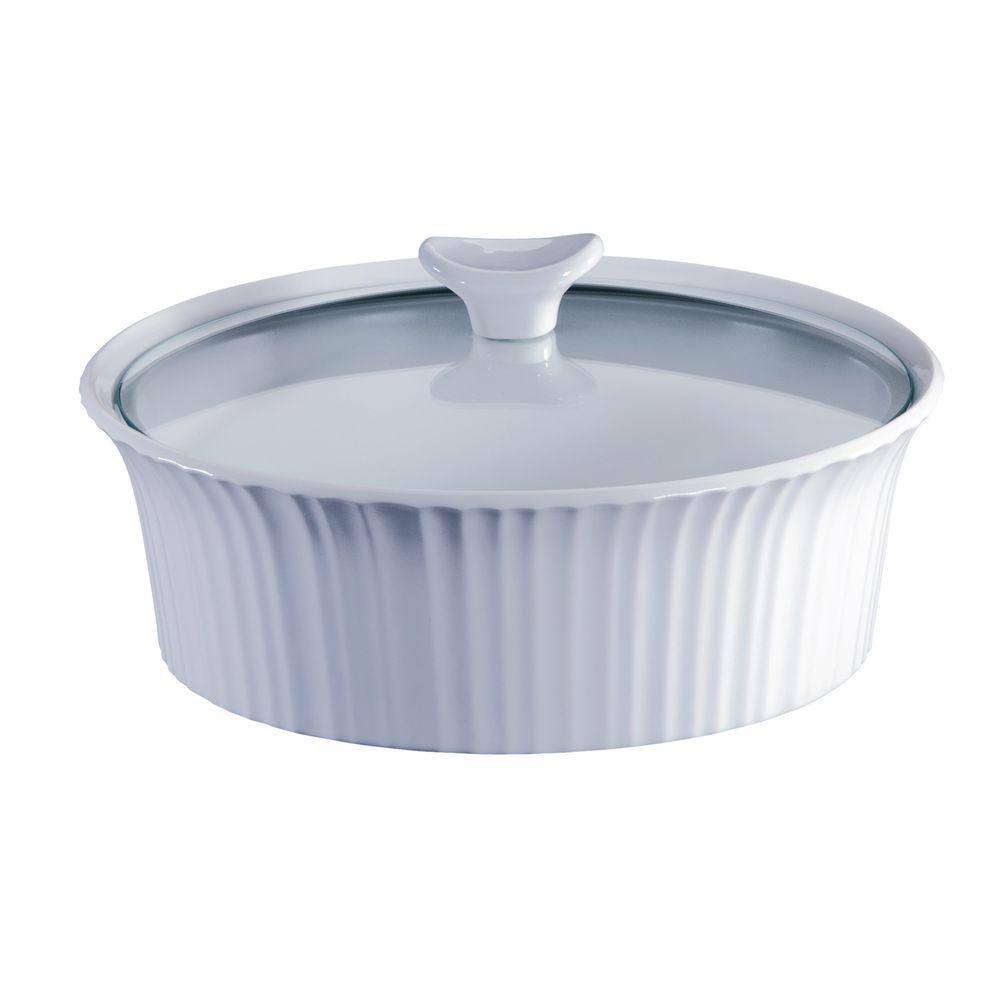 Corningware French White 2.5-Qt Round Ceramic Casserole Dish with Glass Cover 1105930