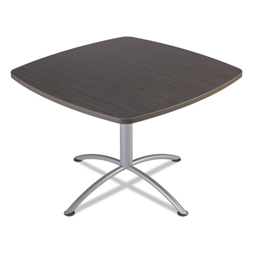 Iceberg iLand Table， Cafe-Height， Square Top， Contoured Edges， 42w x 42d x 29h， Gray Walnut/Silver (69744)