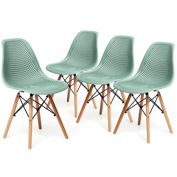 4 Pcs Modern Plastic Hollow Chair Set with Wood Leg - 22