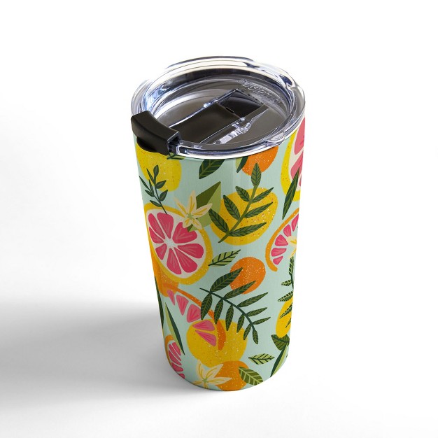 Cat Coquillette Grapefruit Blooms Mint Palette 20 Oz Stainless Steel Travel Mug Deny Designs