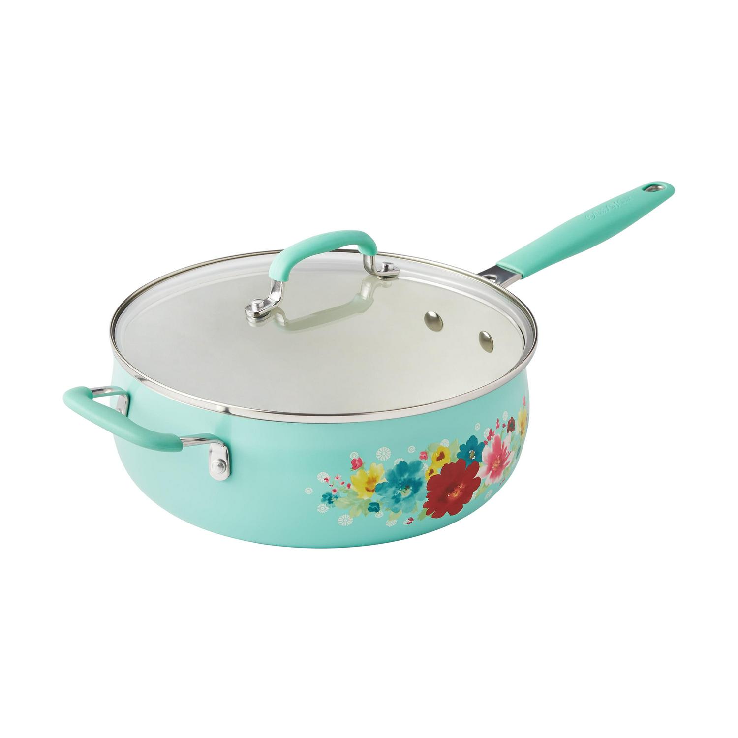 The Pioneer Woman Classic Ceramic Breezy Blossom Cookware Set， 12 Piece Set