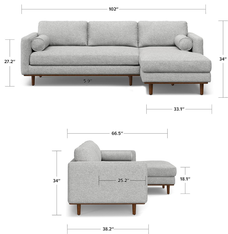 Mid Century Right Facing Sectional Sofa  Oversized Padded Seat   Midcentury   Sectional Sofas   by Decor Love  Houzz