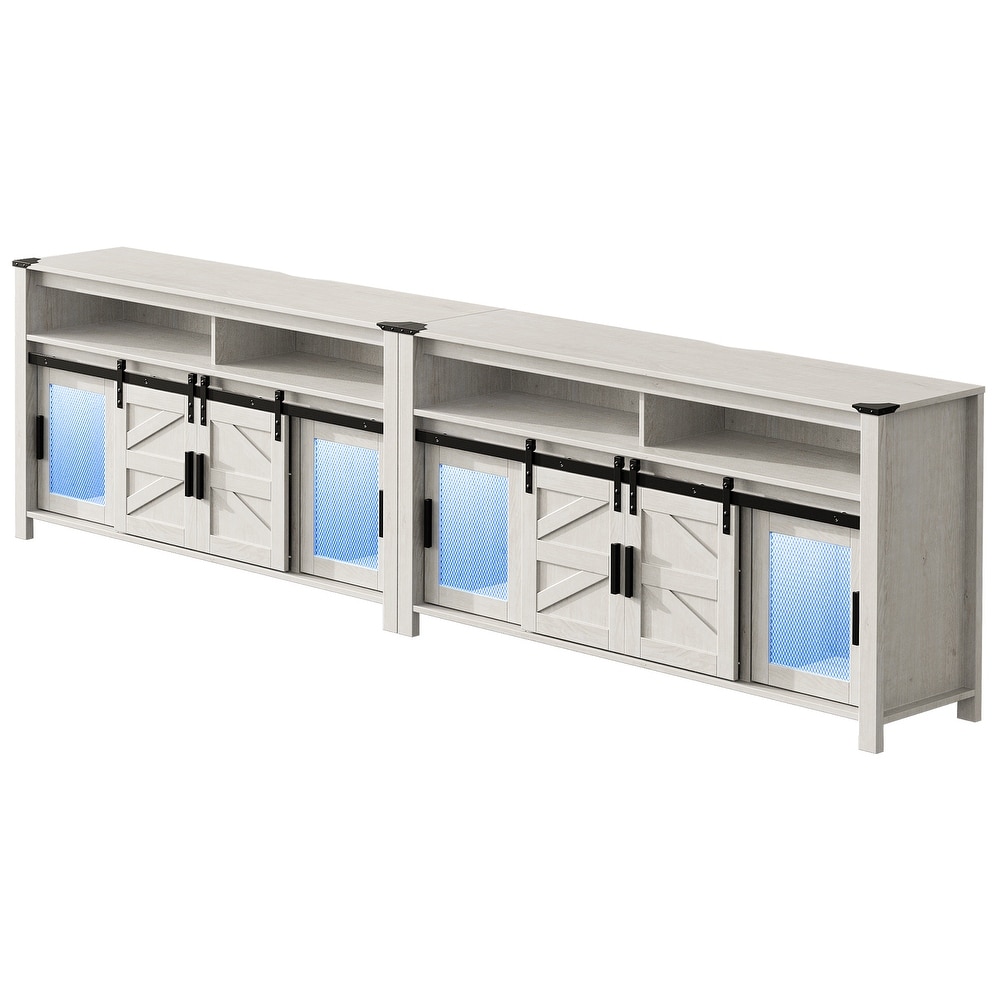 LED Farmhouse Entertainment Center with Mesh and Barn Doors  31\