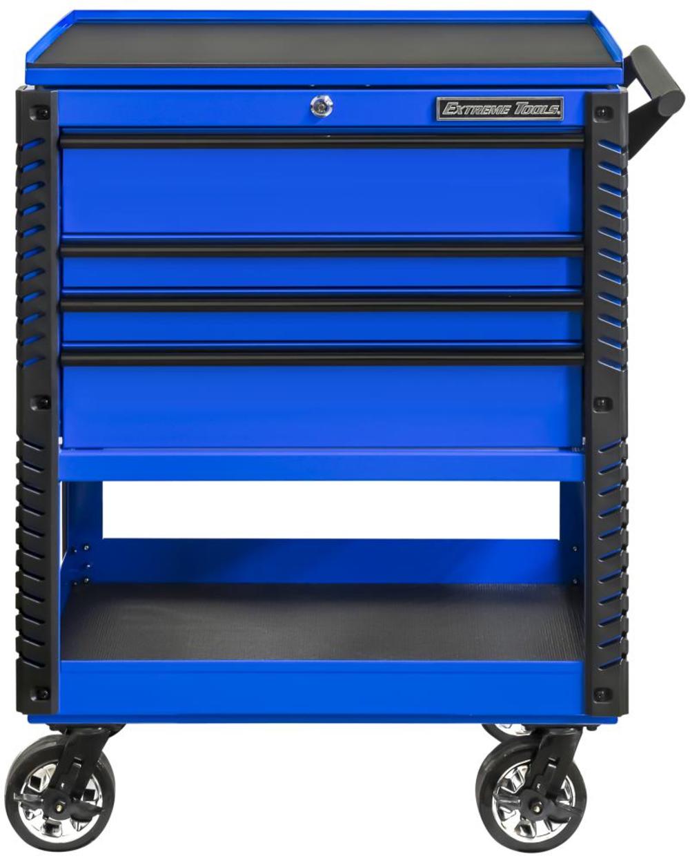 33 4 Drawer Deluxe Tool Cart with Bumpers， Blue with Black Drawer Pulls