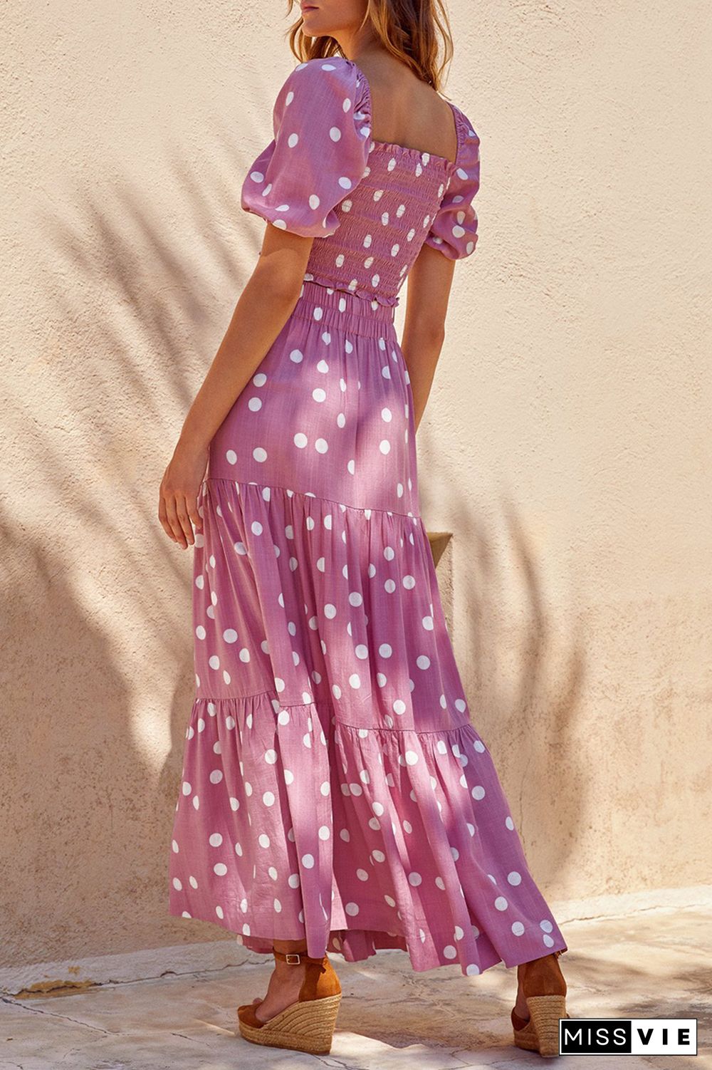 Dot Puff Sleeve Crop Maxi Skirts Set