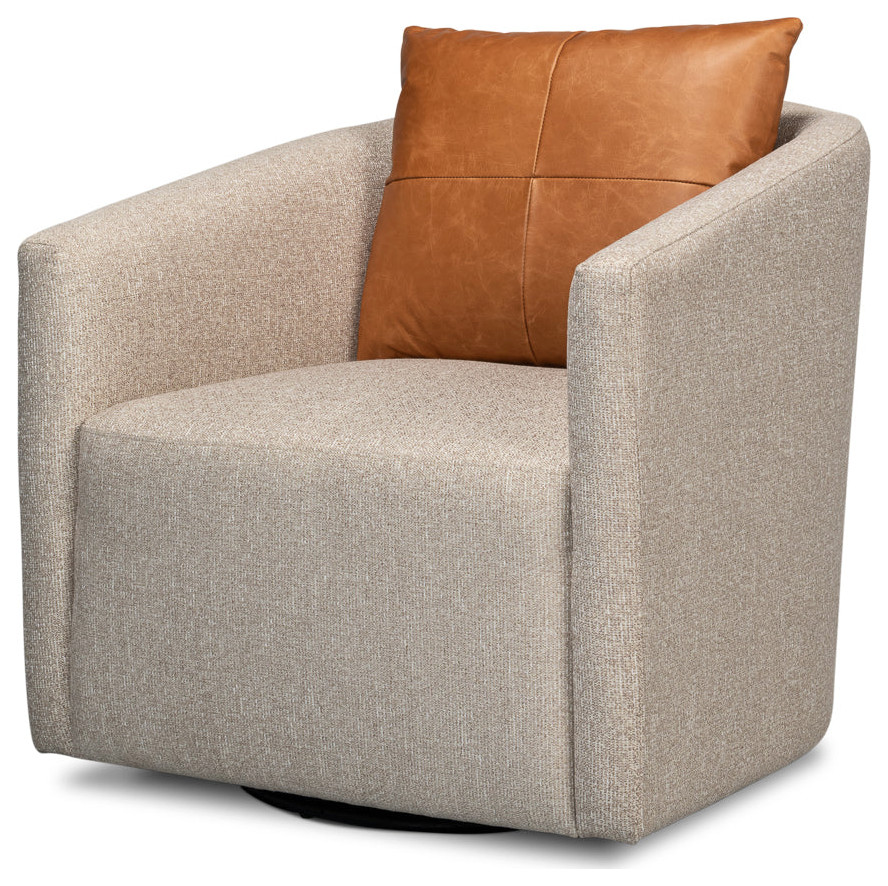 Bronson Swivel Club Chair in Beige Performance Fabric   Traditional   Armchairs And Accent Chairs   by Sideboards and Things  Houzz