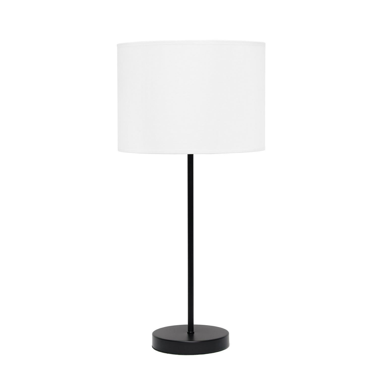 Simple Designs Black Stick Lamp with Fabric Shade， White