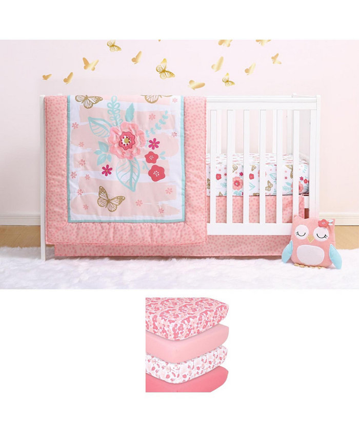 The Peanutshell Aflutter 7 Piece Baby Nursery Crib Bedding Set， Quilt， Crib Sheets， Crib Skirt