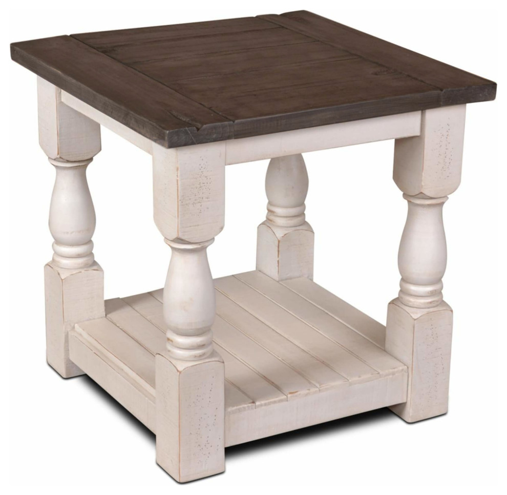 Square Side End Table Distressed White And Brown Solid Wood   French Country   Side Tables And End Tables   by VirVentures  Houzz