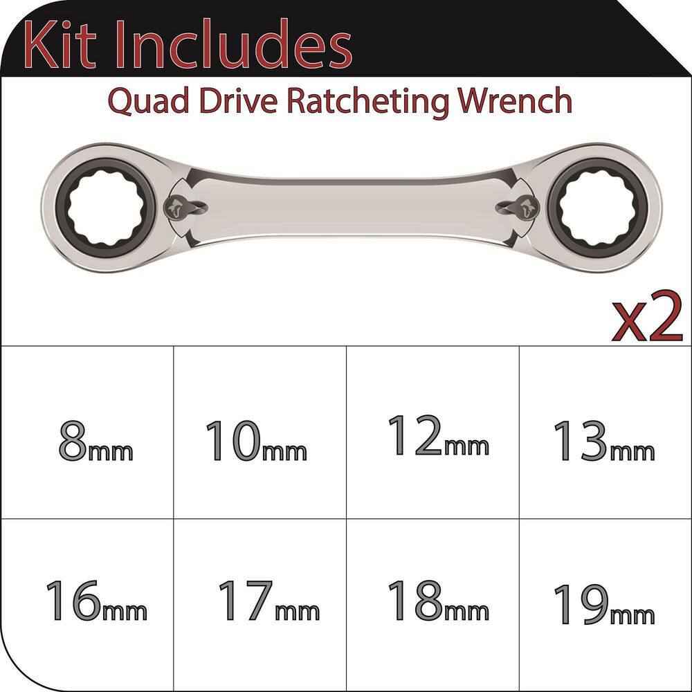 Husky Metric Quad Drive Ratcheting Wrench Set (2-Piece) HQRRW2PCMM